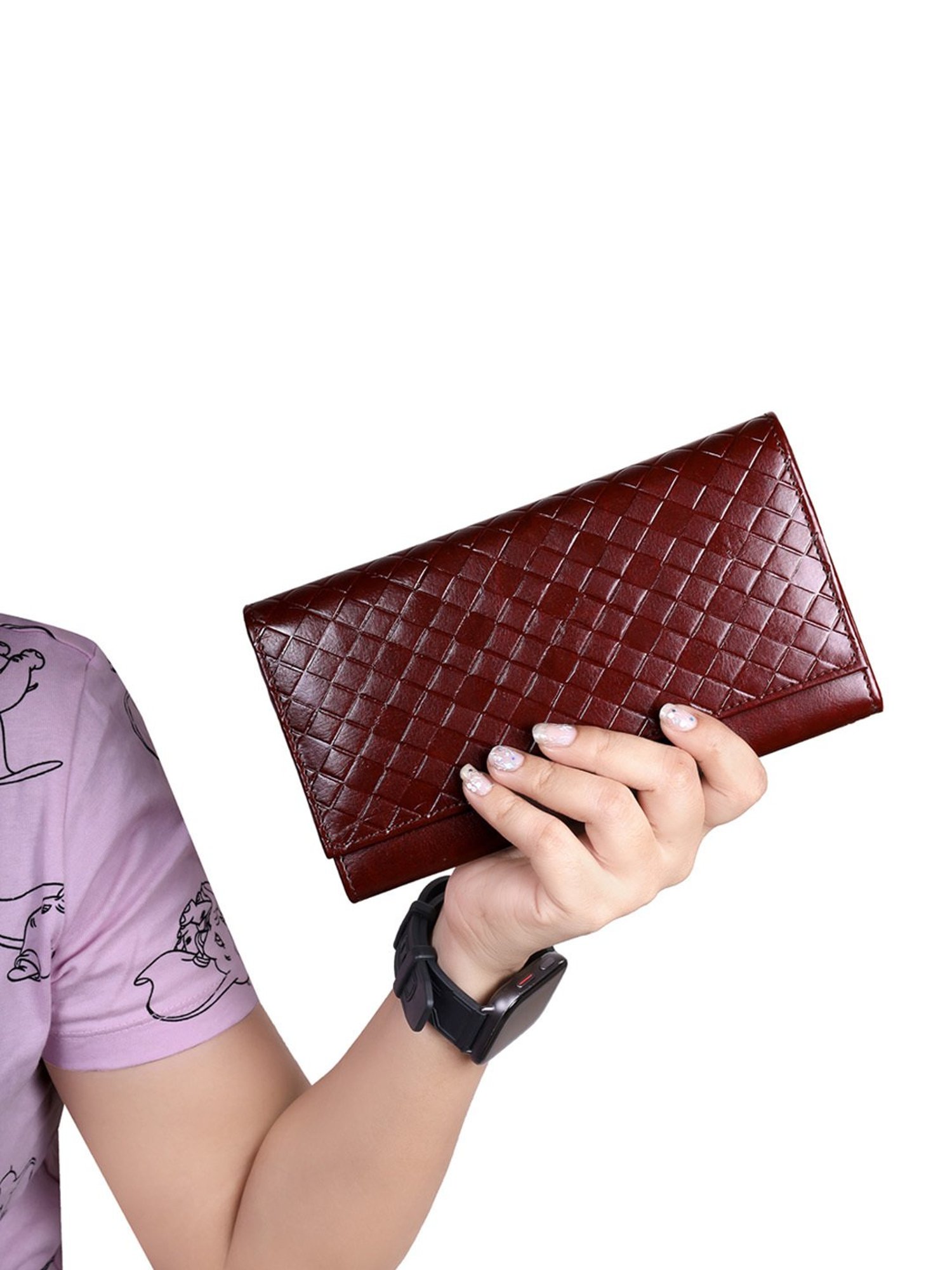 Abeeza Brown Textured Leather Large Clutch