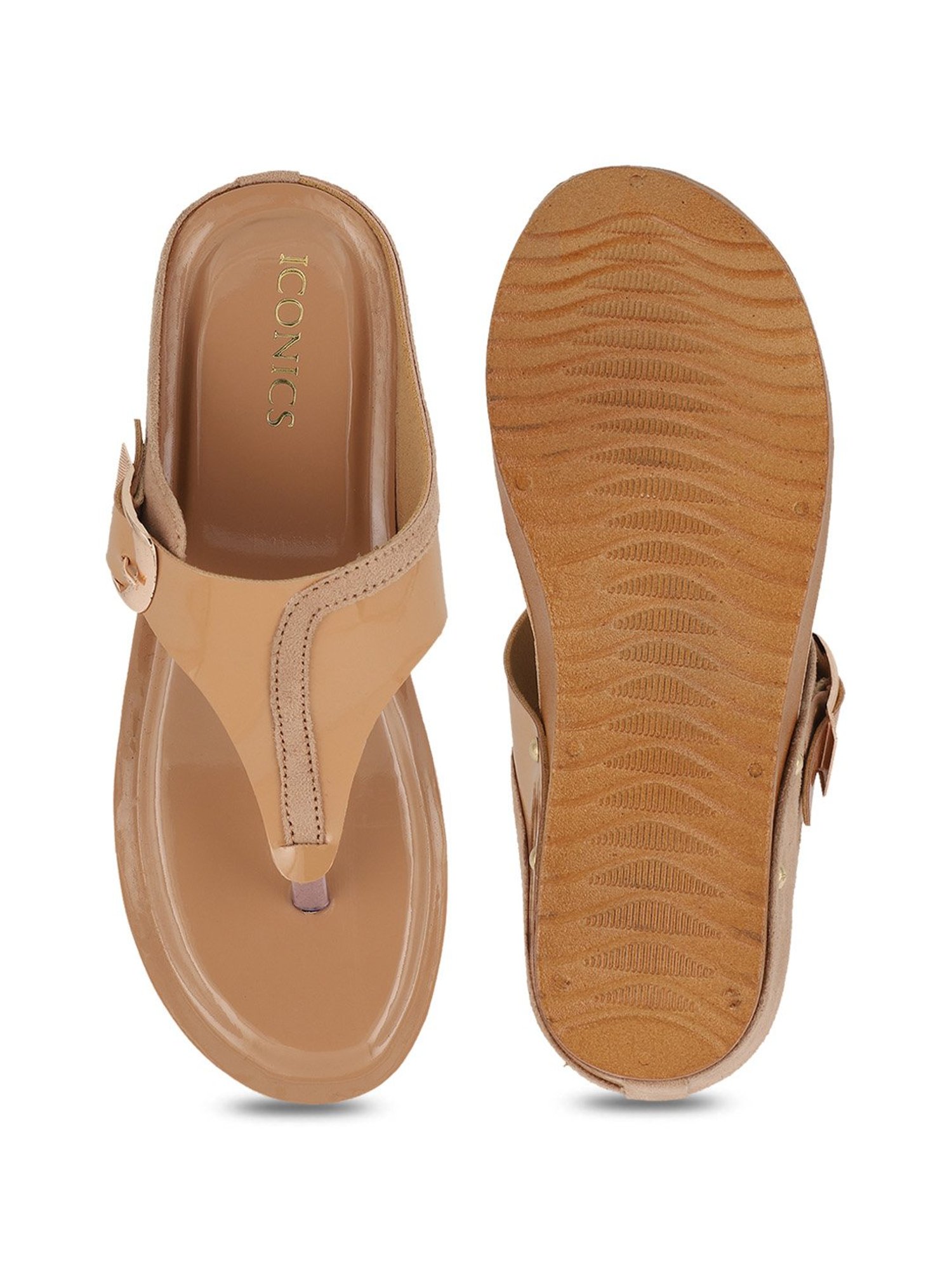 Iconics Women's Beige Thong Wedges