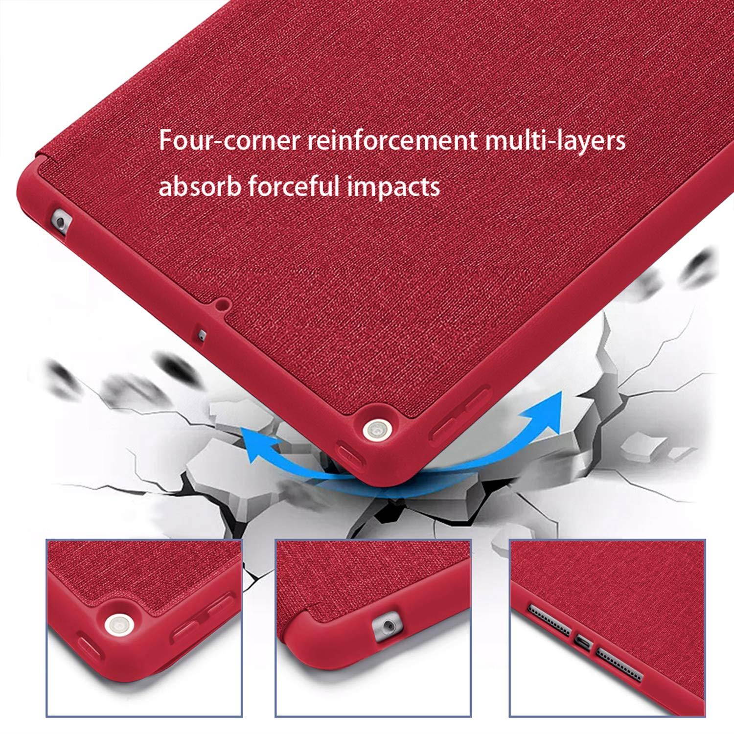 Soke New iPad 9.7 2018/2017 Case with Pencil Holder, Lightweight iPad Case Trifold Stand with Shockproof Soft TPU Back Cover and Auto Sleep/Wake Function for iPad 9.7 inch 5th/6th Generation, Red