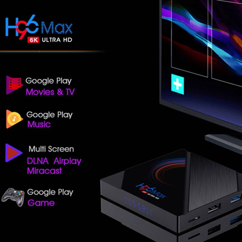 H96 Max H616 Android 10.0 Smart TV Box 2GB RAM 16GB ROM Quad Core 4K 2.4/5GHz WiFi TV Box Multimedia Player, US PLUG