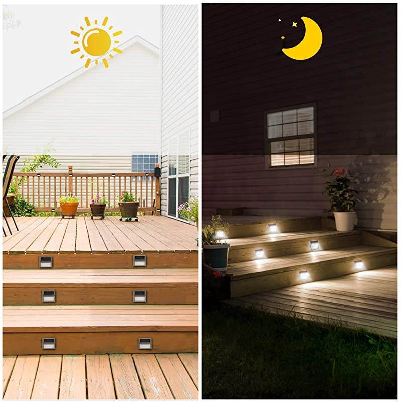 Solar Step Lights  LED Solar Powered Deck Lights Outdoor 12 Pack Daylight Stainless Steel Decoration for Stair Fence Path Auto ONOff Weatherproof Upgrade