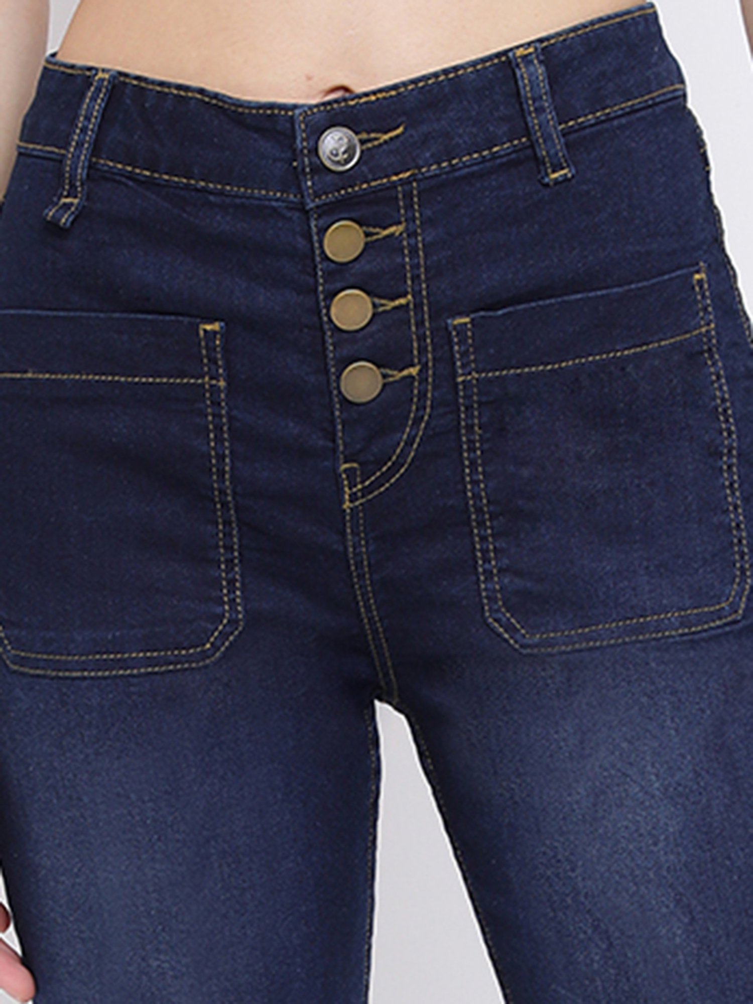 Tales & Stories Dark Blue Straight Fit High Rise Jeans