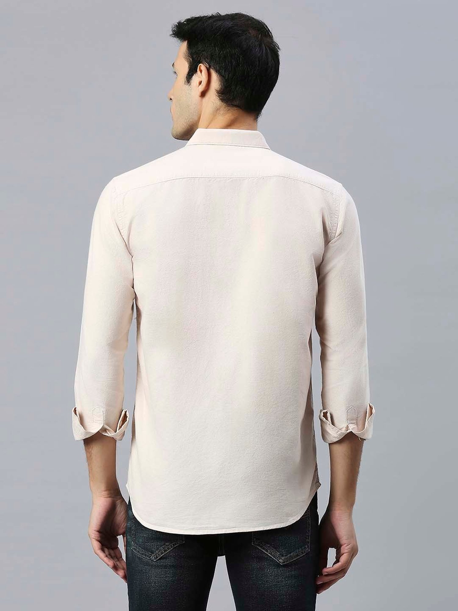 HJ HASASI Cream Slim Fit Cotton Shirt