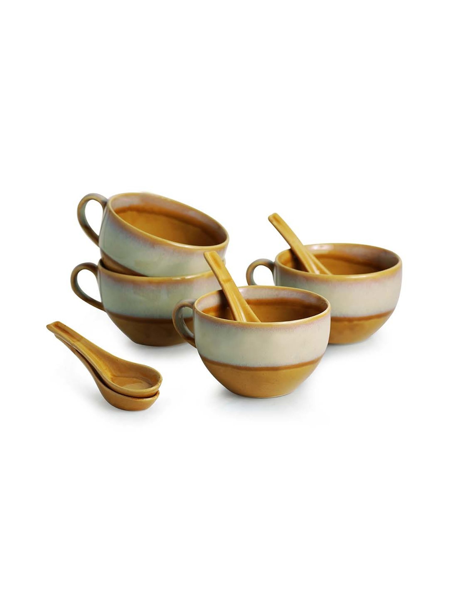 ExclusiveLane 'The Eclipsed Four' Soup Bowls With Spoons Dual Glazed Studio Pottery In Ceramic (4)