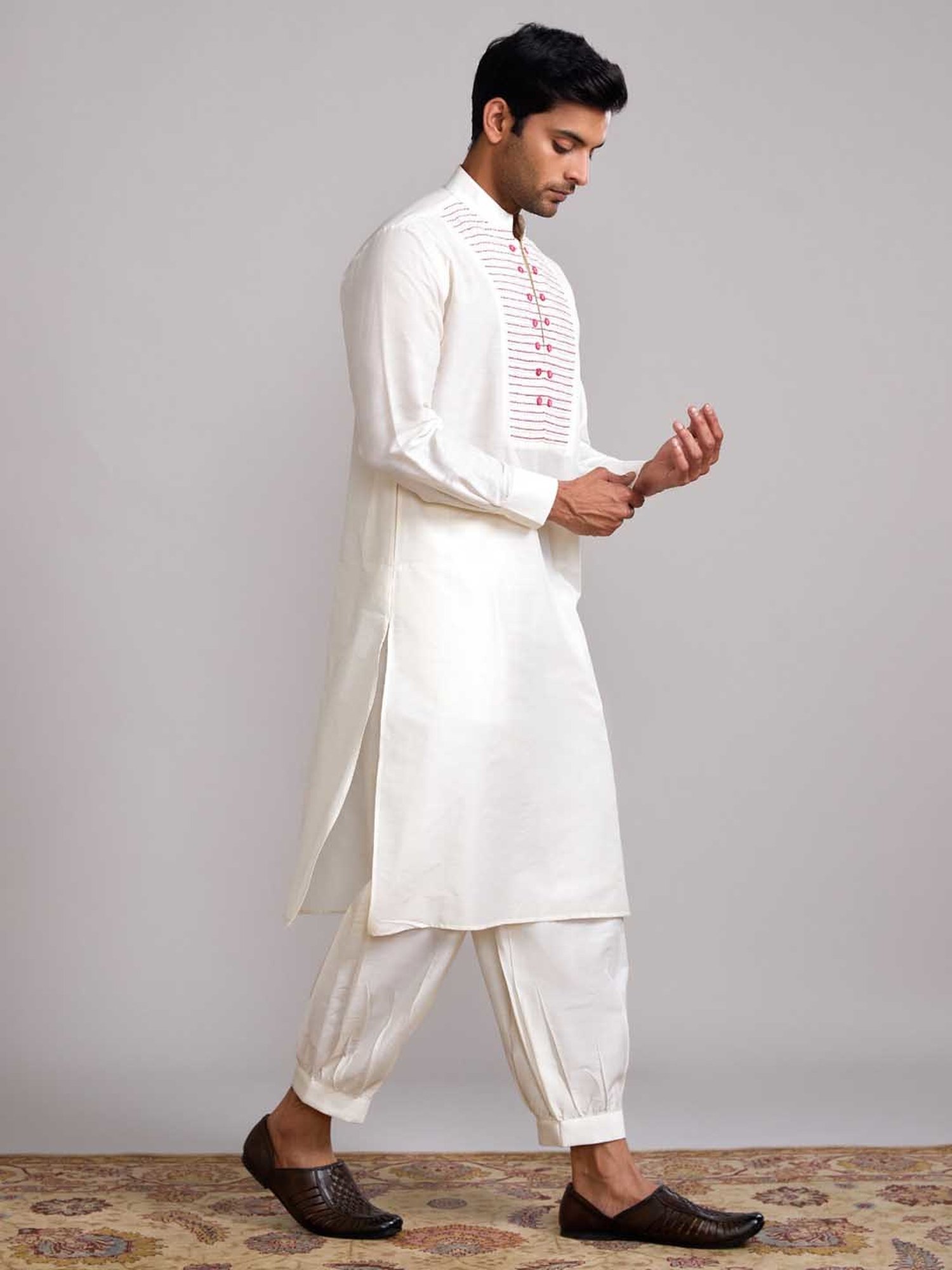 Abhishti Cream Straight Fit Kurta Pathani Pants Set