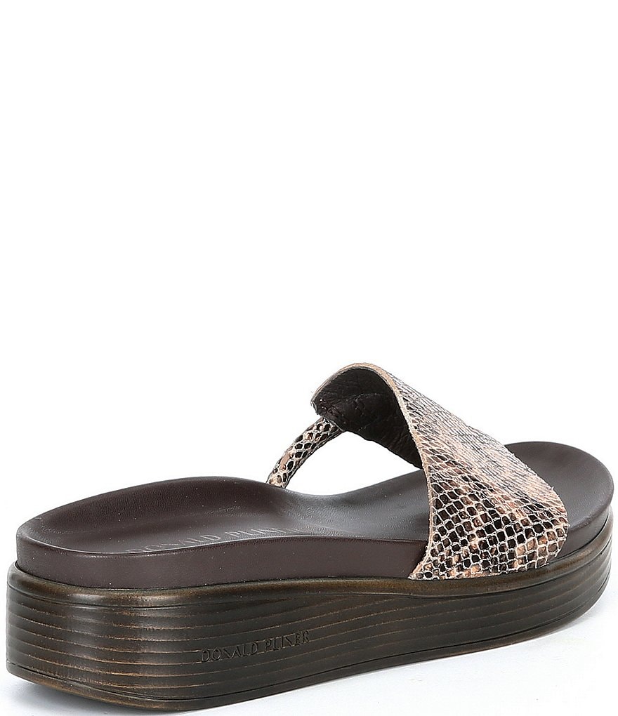 Donald Pliner Fifi Snake Print Leather Platform Wedge Thong Slides