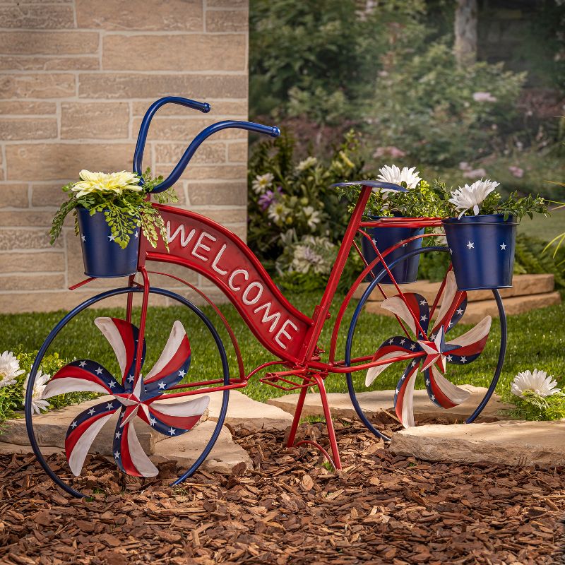 Gerson International 37-Inch Long Metal Bicycle with Spinning Spokes and Planters