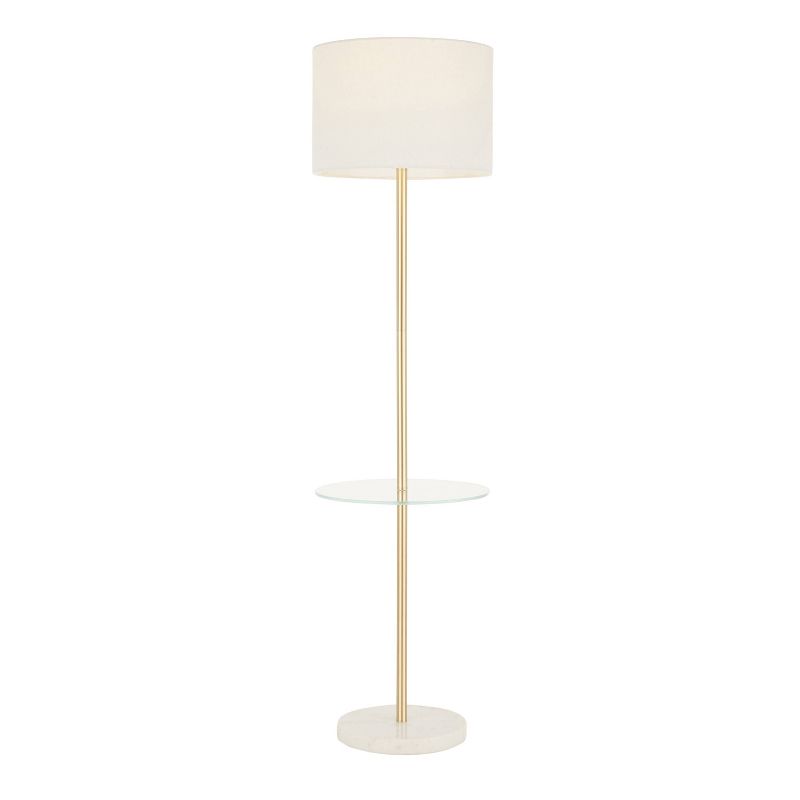 Chloe Contemporary Shelf Floor Lamp with Marble Base/Glass Shelf and Linen Shade White (Includes LED Light Bulb) - LumiSource