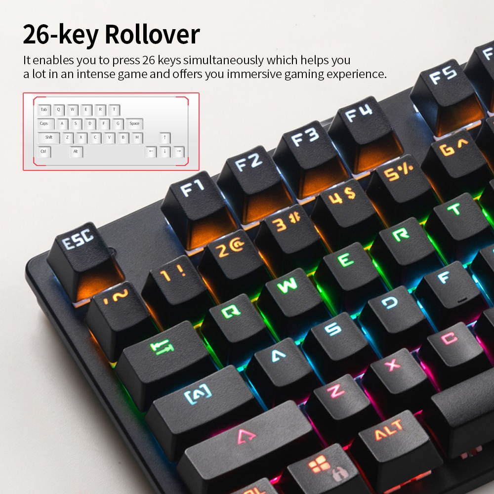 87-key Mechanical Keyboard Wired Keyboard RGB Backlit Keyboard Blue Switch/ 26-key Rollover/ Multimedia Combination Keys White