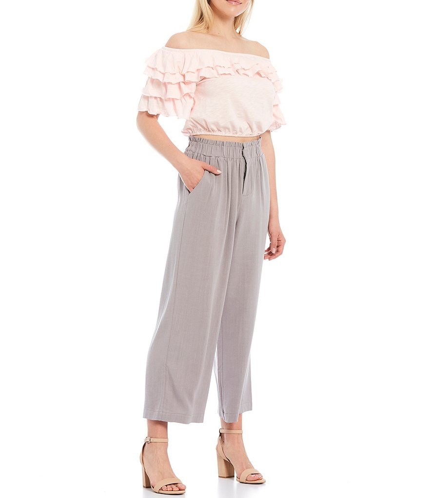 BB Dakota by Steve Madden Up to Here Puff Elbow Sleeve Mock Neck Smocked Top