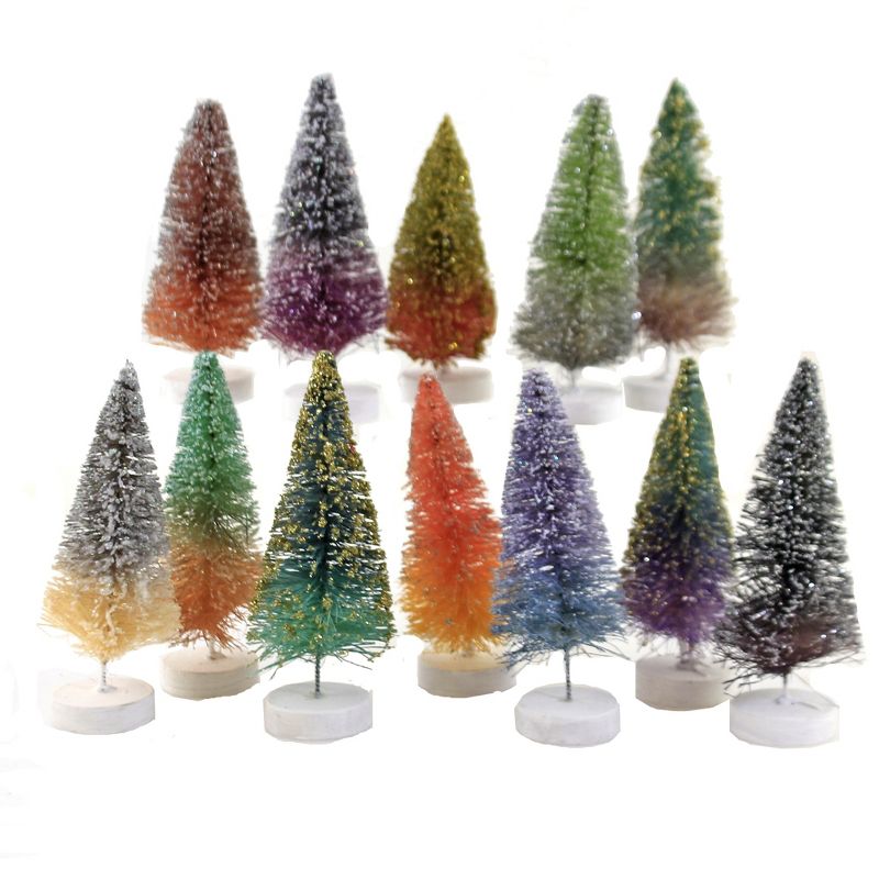 Cody Foster 4.0" Rainbow Ombre Bottle Brush Trees Putz Village Pine Christmas  -  Decorative Figurines