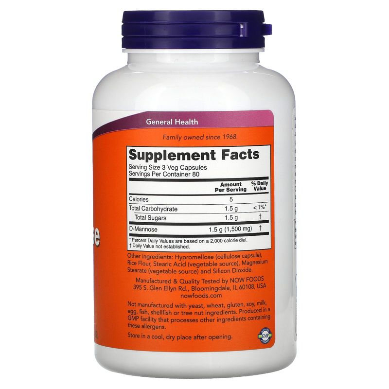 Now Foods D-Mannose, 500 mg, 240 Veg Capsules,