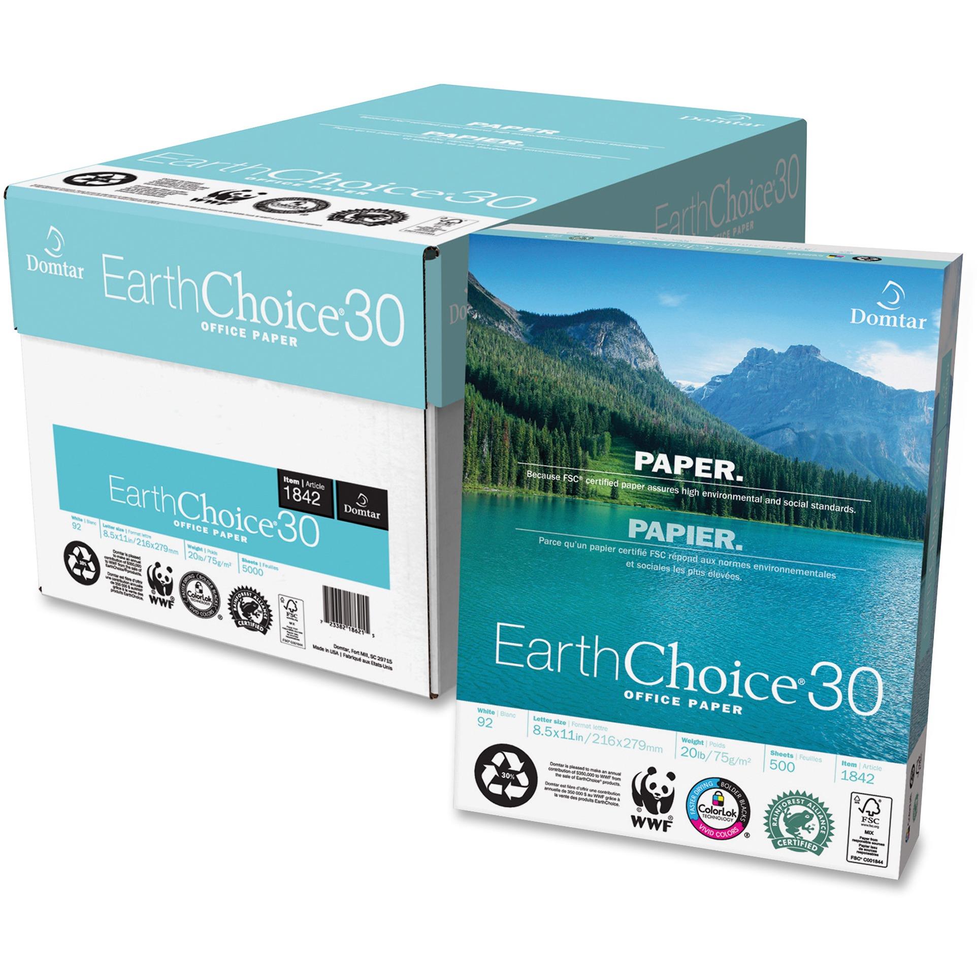 Domtar 1842 EarthChoice 30 Recycled Office Paper, 8.50" x 11", 20 lb Basis, 92 Brightness, White - 1 Carton (5000 Sheets)