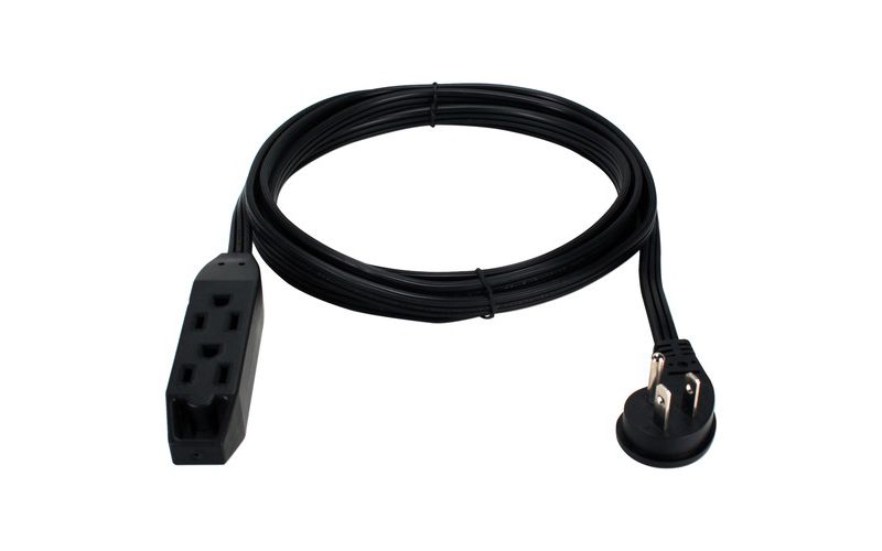 QVS 3-Outlet 3-Prong 25ft Flat Right-Angle Power Extension Cord - For Computer, Electronic Equipment - 125 V AC / 13 A - Black - 25 ft Cord Length - 1