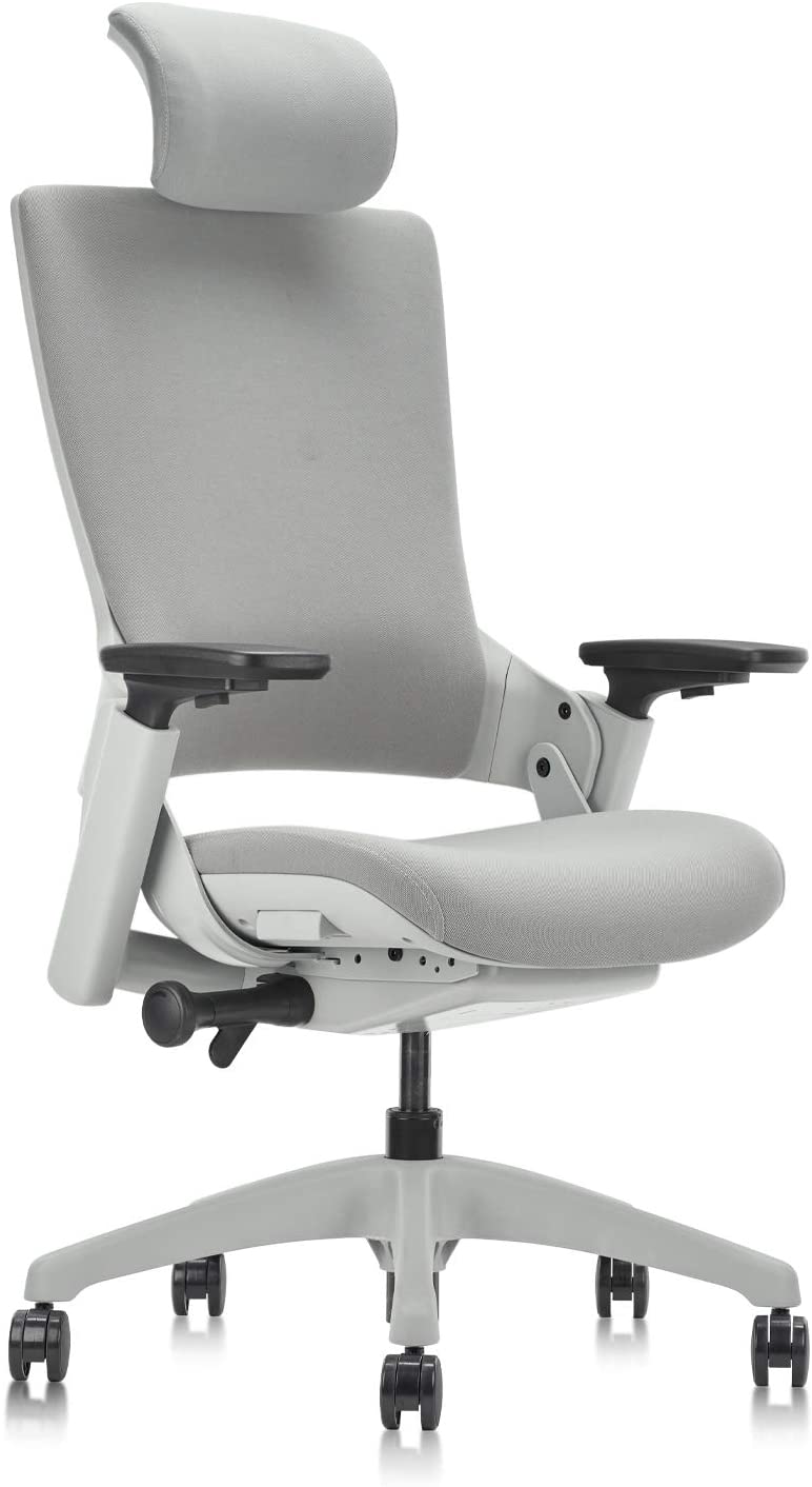 COLAMY Ergonomic High Swivel Executive Chair with Adjustable Height Head 3D Arm Rest Lumbar Support and Upholstered Back for Home Office Gray