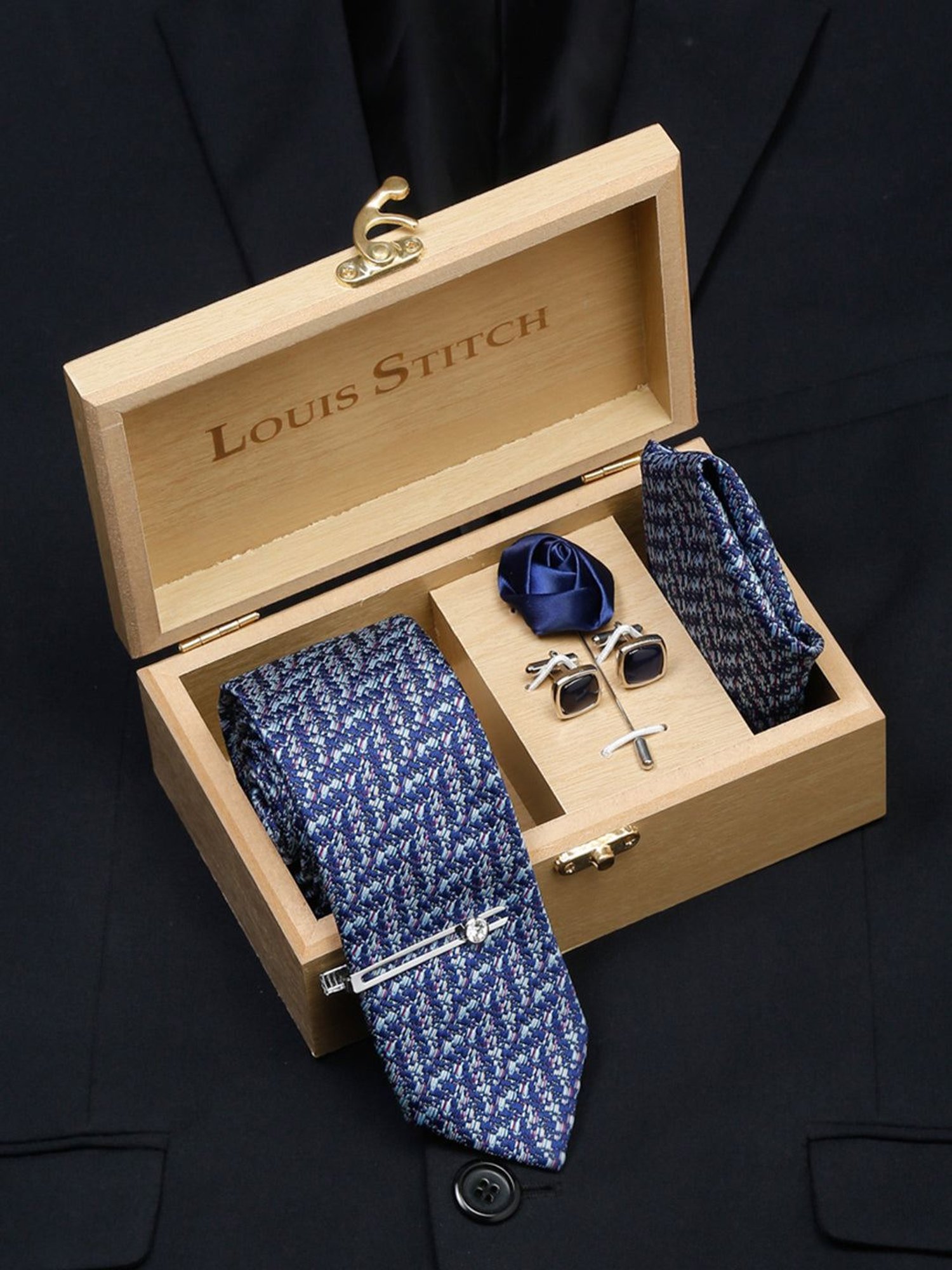 Louis Stitch Blue Embroidered Necktie Gift Set - Set of 5
