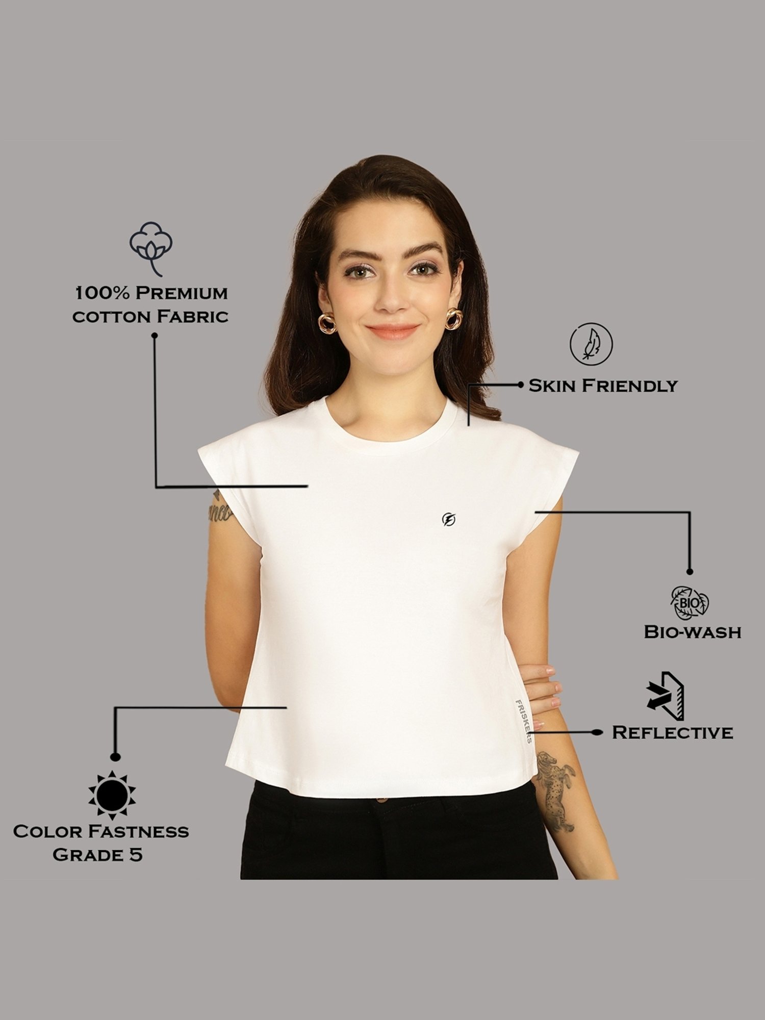 Friskers White & Grey Slim Fit Sports T-Shirts - Pack Of 2