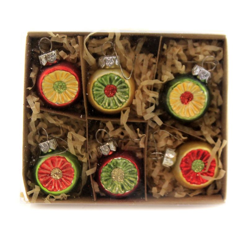 Christmas 1.25" Traditional Mini Reflectors S/6 Ornament Lowe Indents Glitter  -  Tree Ornaments