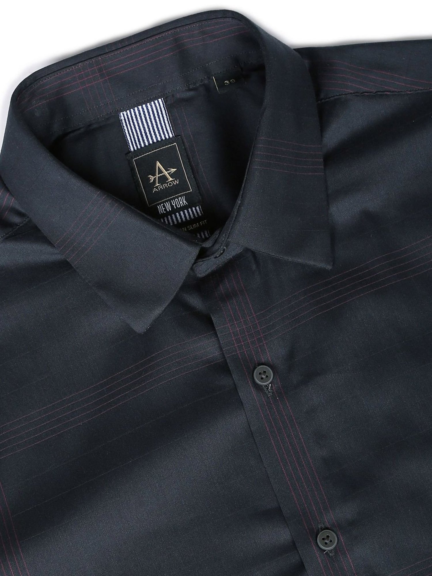 Arrow New York Black Cotton Slim Fit Checks Shirt