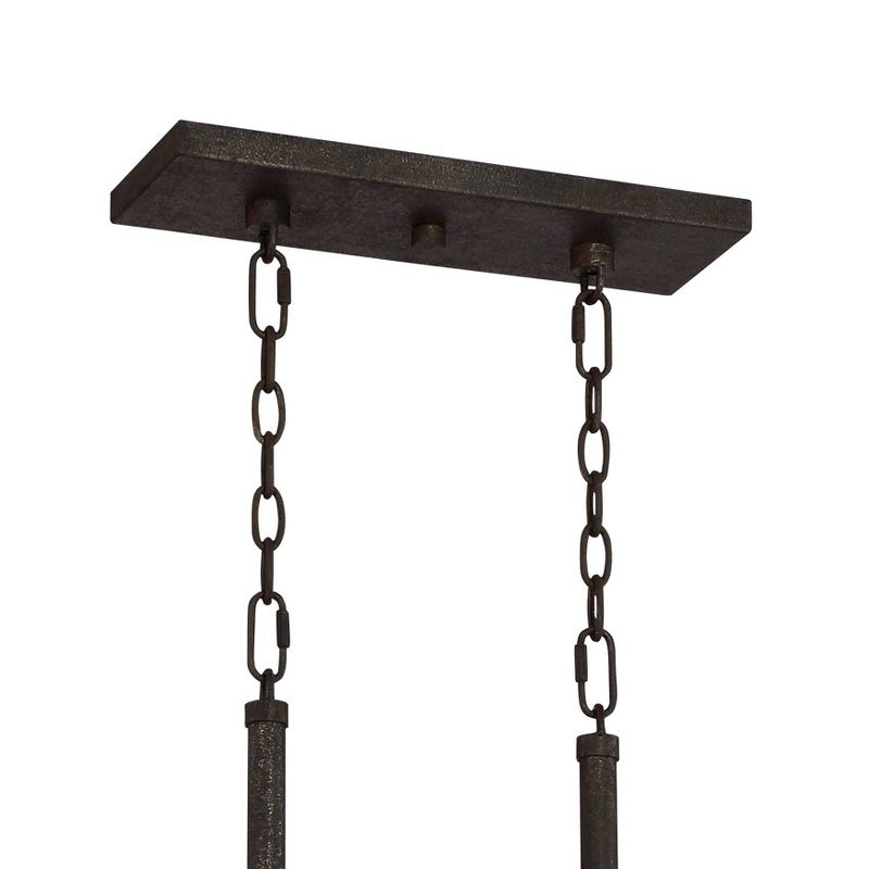 Franklin Iron Works Bronze Wood Pot Rack Linear Pendant Chandelier 36 1/2" Wide Rustic Farmhouse Seeded Glass 4-Light for Kitchen