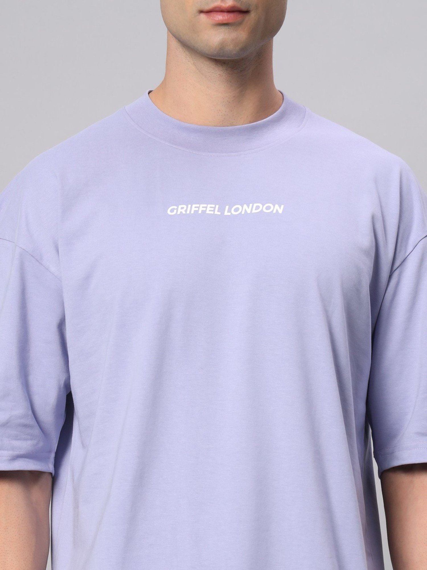Griffel Lavender Cotton Loose Fit Printed T-Shirt