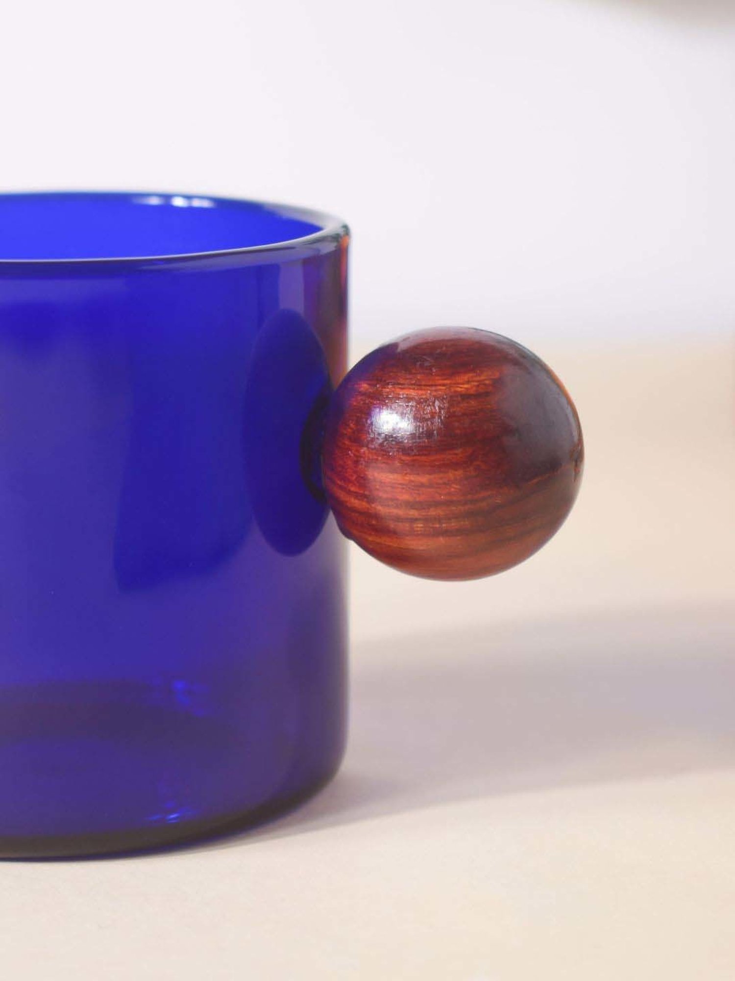 Nestasia Premium Translucent Blue Glass Mug with Knob-Shaped Wooden Handle, 100ml