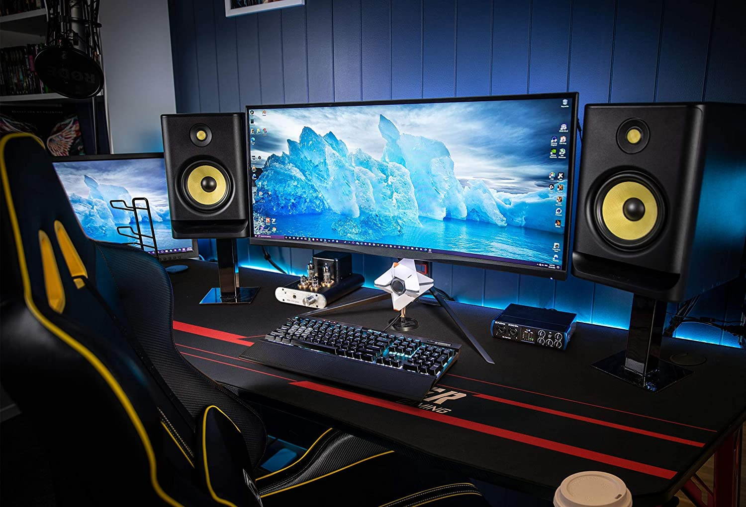 Devoko 63 Inch Gaming Desk T-Shaped PC Computer Table with Free Mouse Pad Carbon Fibre Surface Home Office Desk Gamer Table with Game Handle Rack Headphone Hook and Cup Holder (Red)