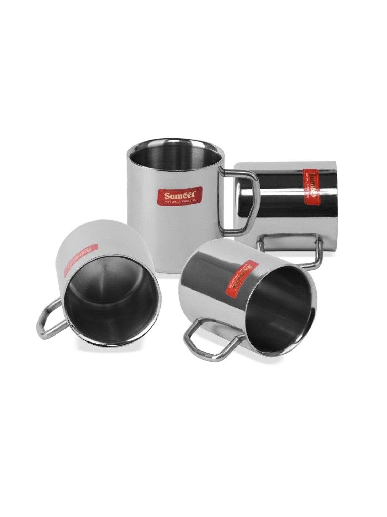 Sumeet Stainless Steel Double Wall Tea and Coffee Medium Mug set of 4Pcs (210 Ml Each)