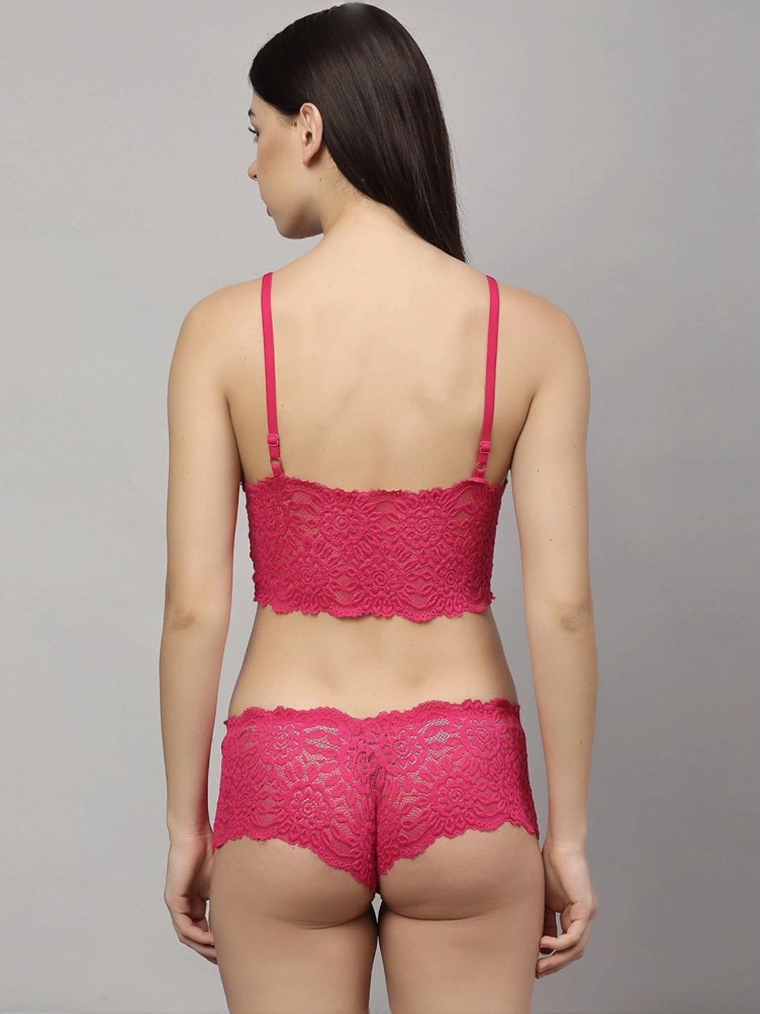 AROUSY Pink & Black Self Pattern Bra Panty Set - Pack Of 3