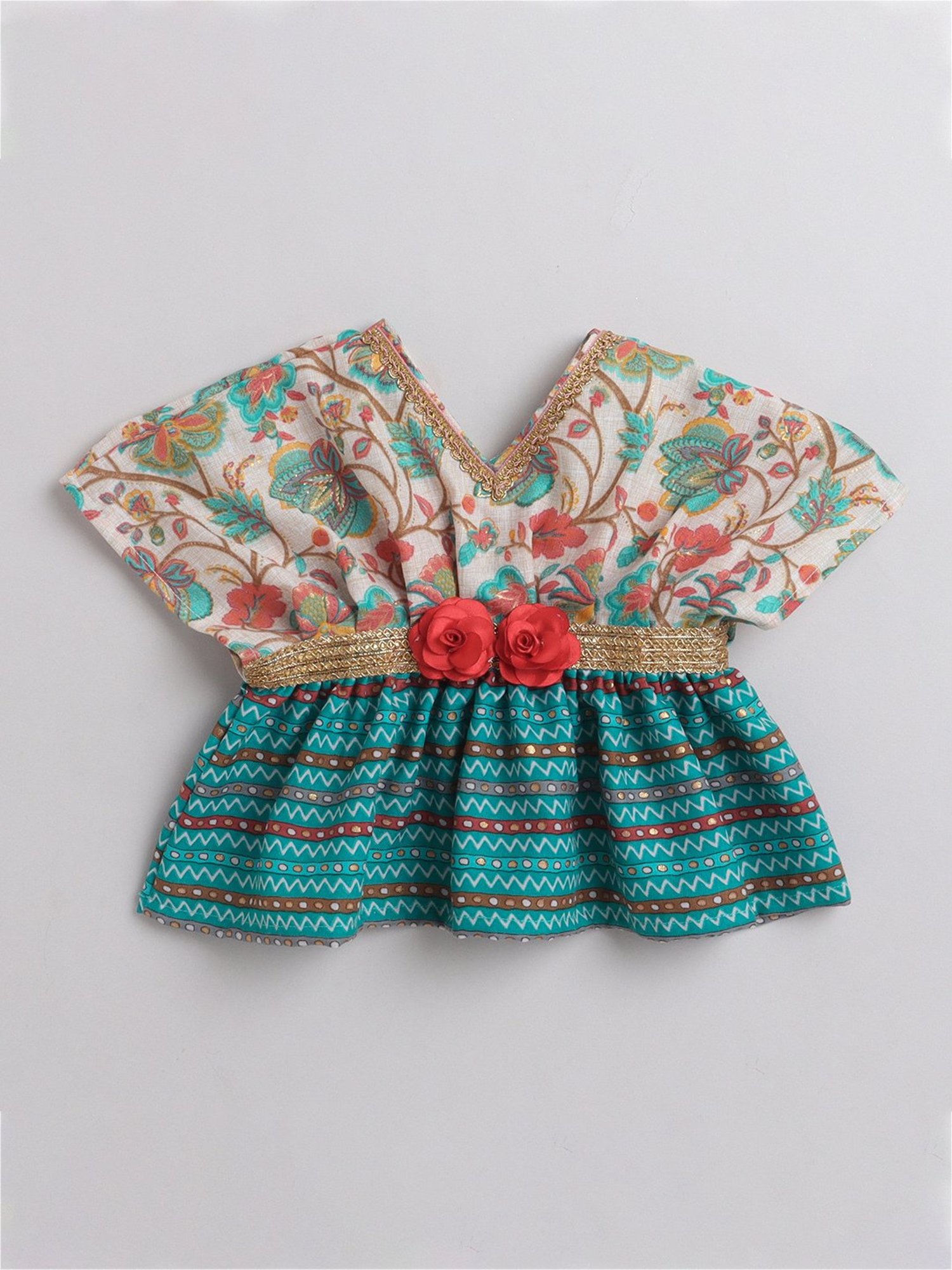 Many Frocks Kids White & Blue Floral Print Top with Plazzos