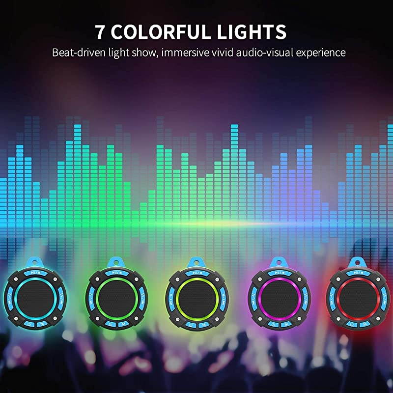 Shower Speaker FM Radio  IPX7 Wireless Waterproof Bluetooth Speaker with Super Bass HD Sound 7 Colorful Light Show Suction Cup for Bathroom Beach Pool Bike Outdoor Home 2020 Upgrade