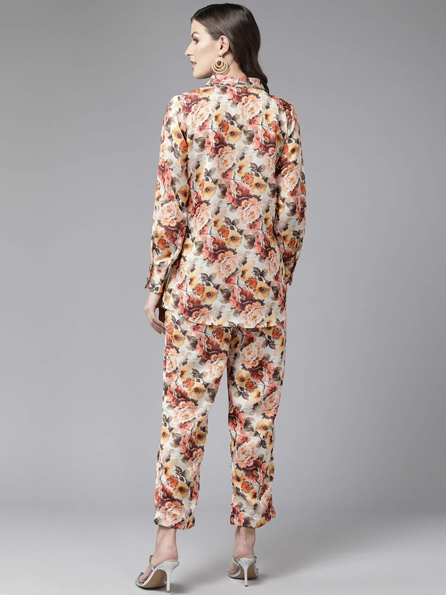 Aarika Beige Floral Print Shirt Pant Set