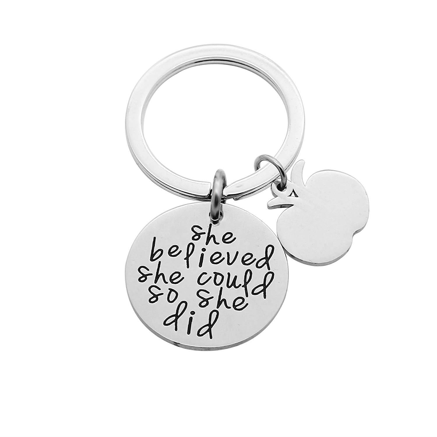 CAROMAY Best Friend Family Key Chain Ring Lucky Apple - She Believed She Could So She Did