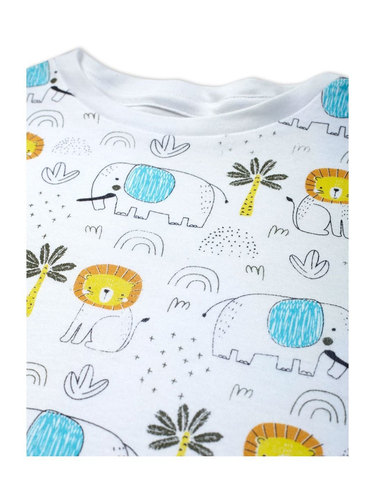 Gini & Jony Kids White & Yellow Cotton Printed T-Shirt Set