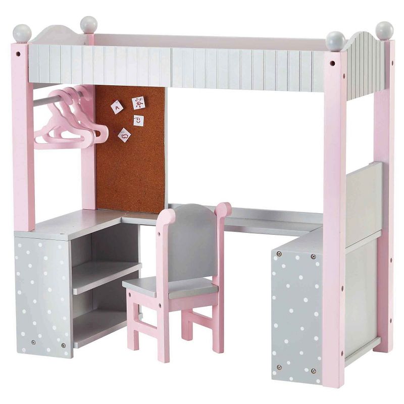 Olivia's Little World - 18 inch Doll Furniture - College Dorm Double Bunk Desk (Gray Polka Dots)