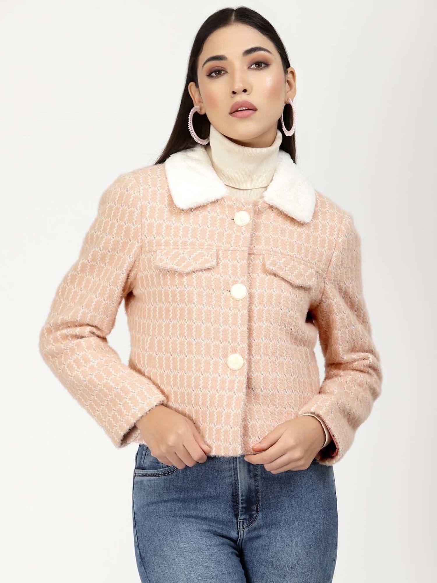 Juelle Peach Check Over Coat