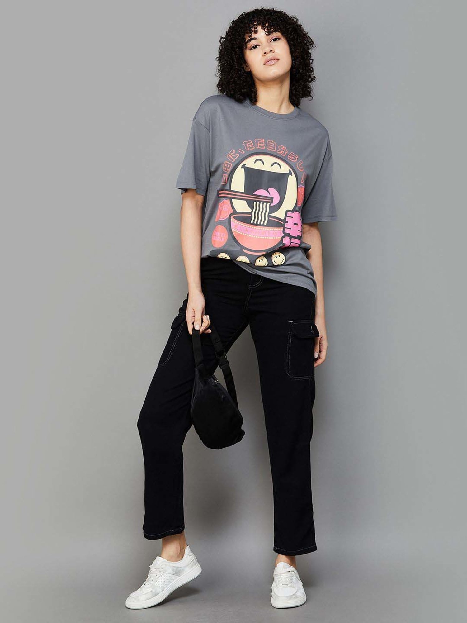 SmileyWorld Grey Cotton Printed T-Shirt