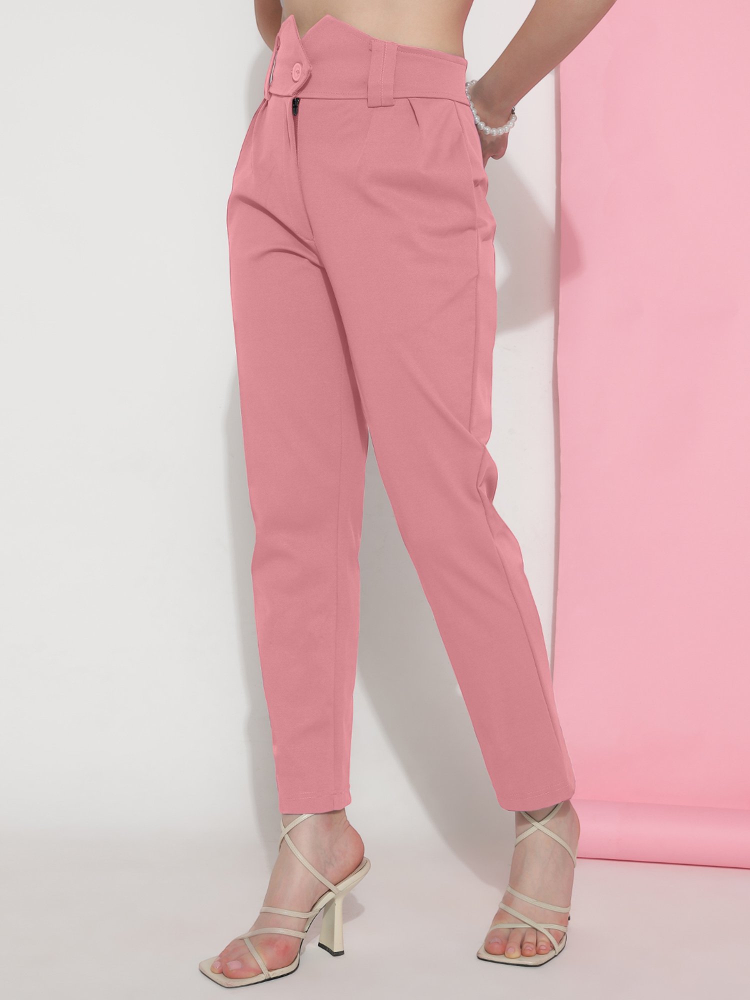 FITHUB Peach Regular Fit High Rise Trousers
