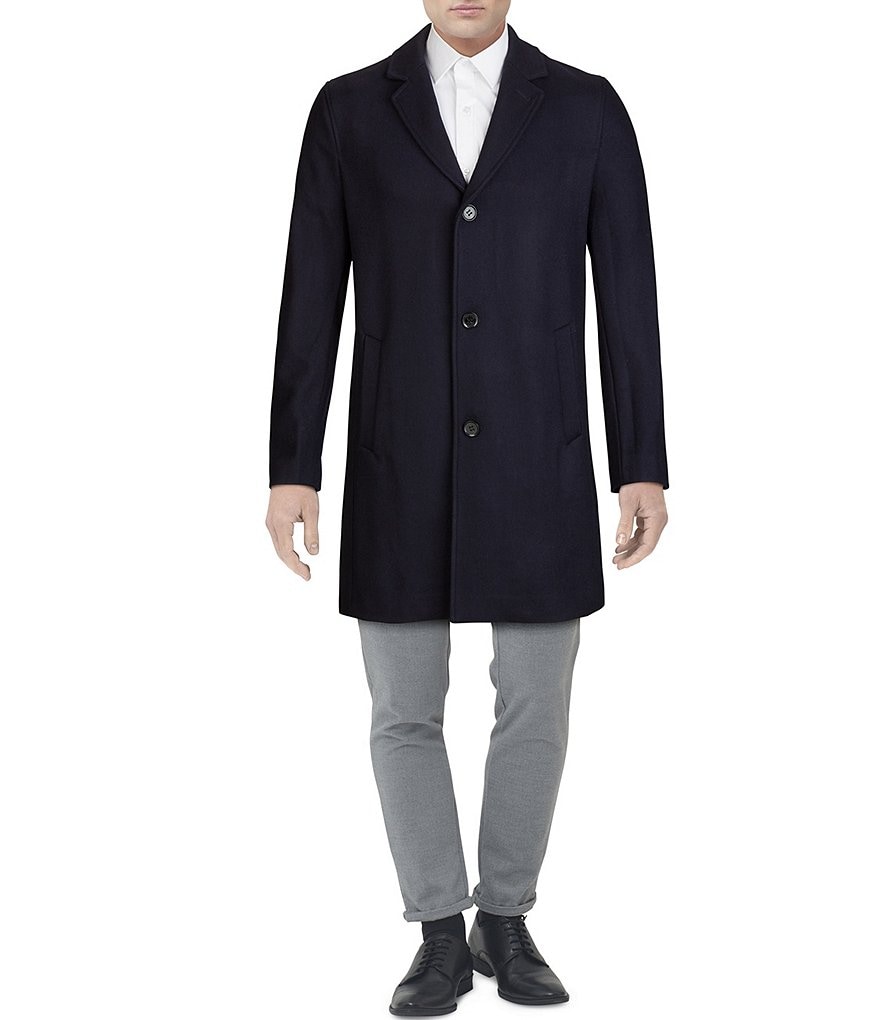 Cole Haan Melton Stand-Collar Button Front Wool-Blend Coat