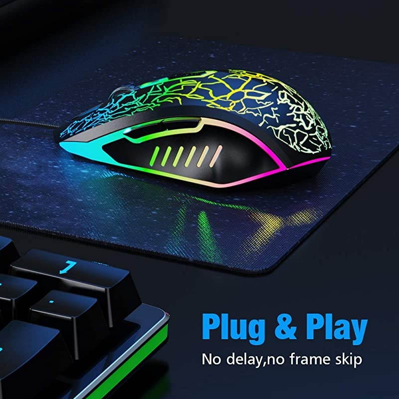 Wired Gaming Mouse, Ergonomic USB Optical Mouse Mice with Chroma RGB Backlit, 1200 to 3600 DPI for Laptop PC Computer Games & Work &ndash;Black