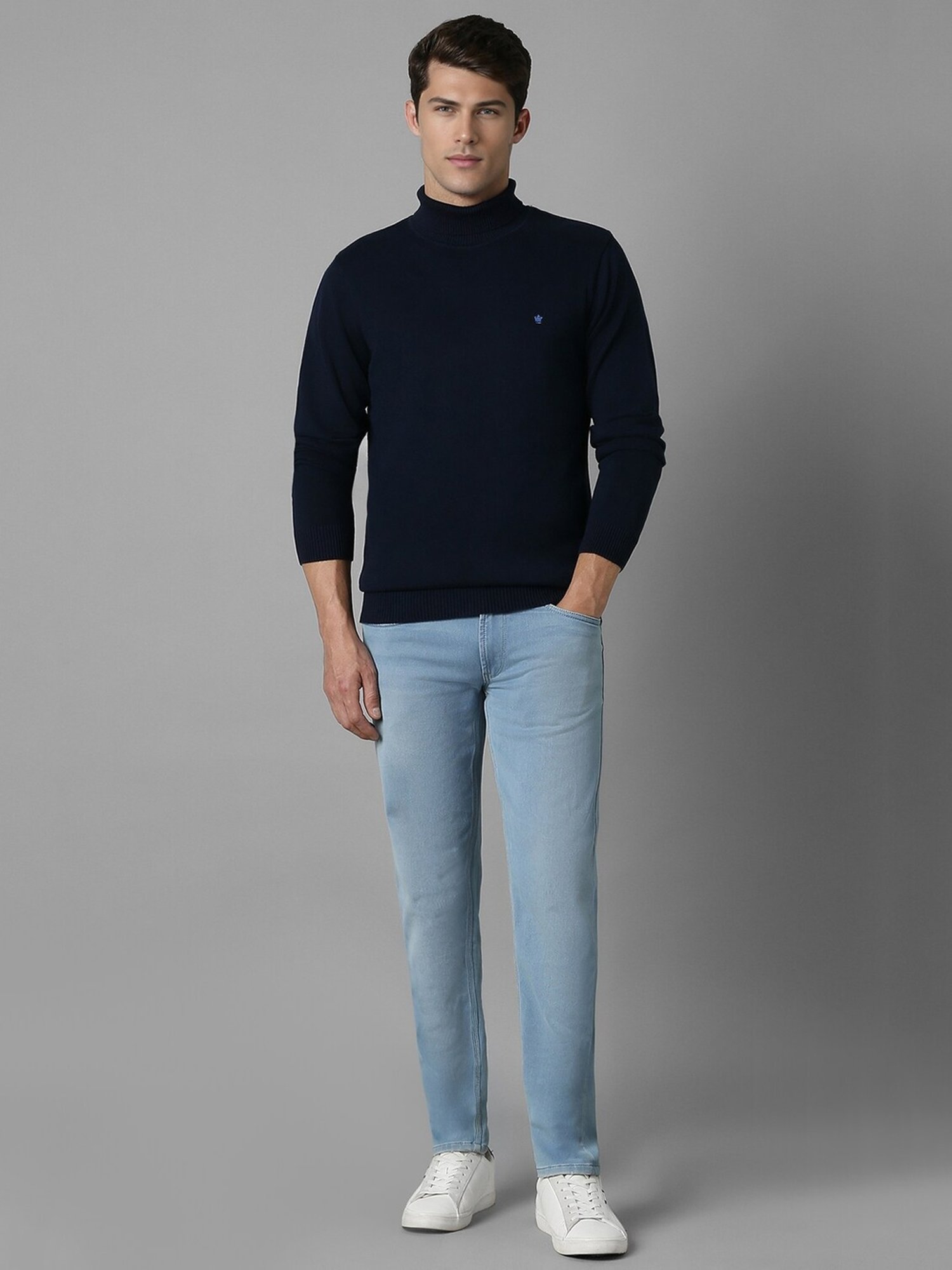 Louis Philippe Navy Regular fit Solid Casual Sweater