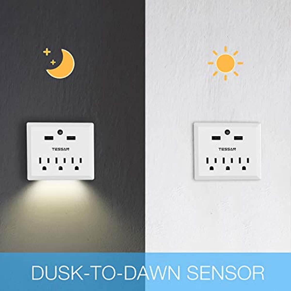 Multi Plug Outlet Extender with USB Wall Charger and Night Light, 3 Electrical Outlet Splitter 2 USB Phone Charger Wall Plug for Cruise Essentials, Multiple Power Outlet Expander with Charging Station