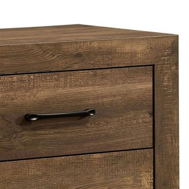 2 Drawer Rustic Wooden Nightstand with Grain Details Brown - Benzara