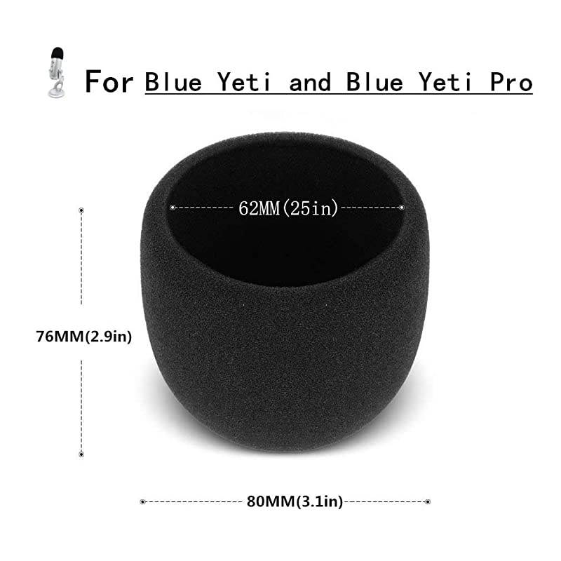 Foam Microphone Windscreen  Quality Sponge Mic Cover as a pop filter for Blue Yeti Yeti Pro Condenser MicrophonesBlack