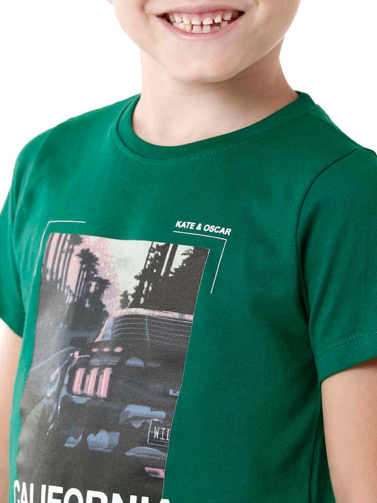 Kate & Oscar Boys Green Cotton Printed T-Shirt