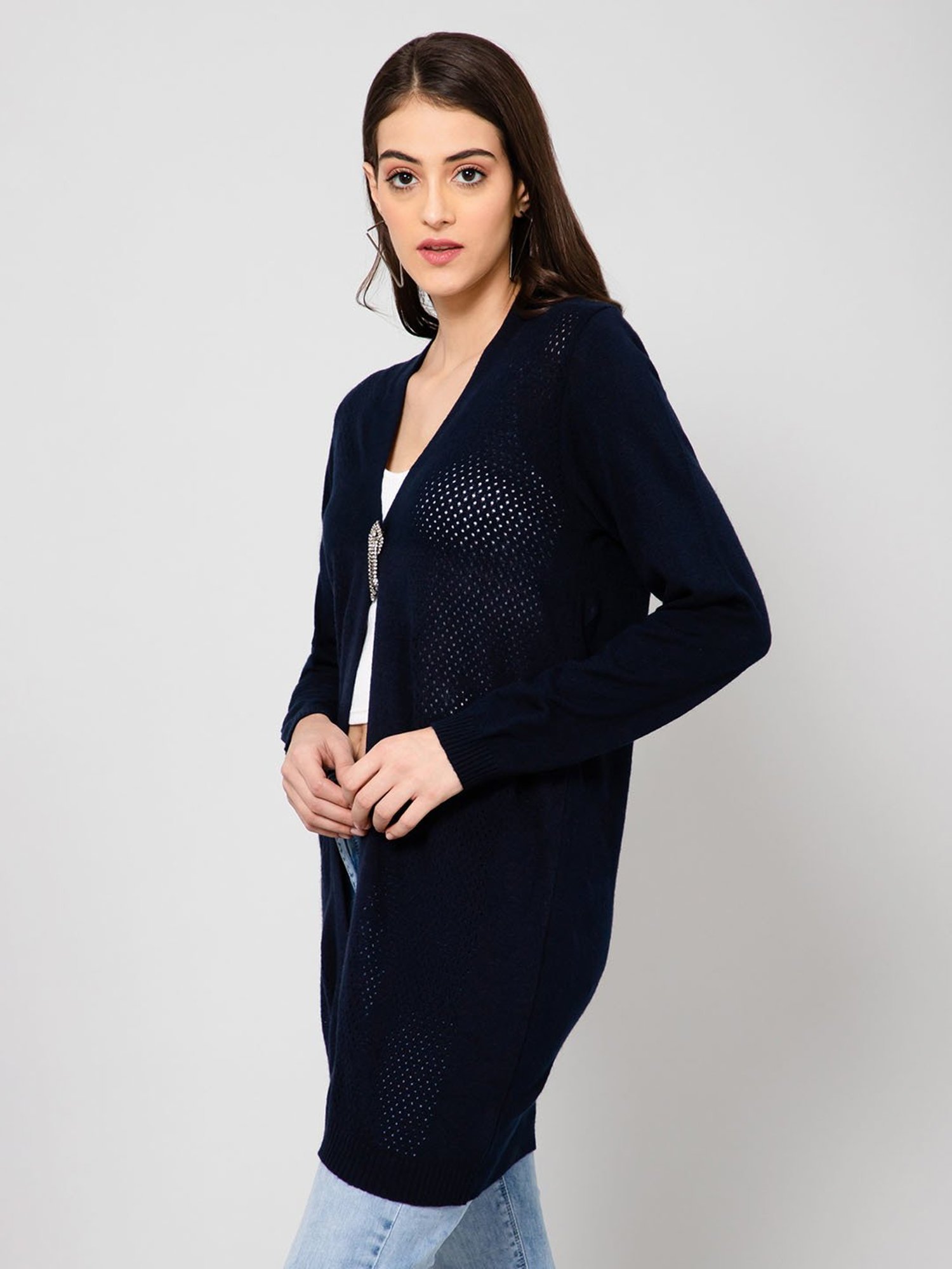 Crozo By Cantabil Navy Wool Winter Shrug