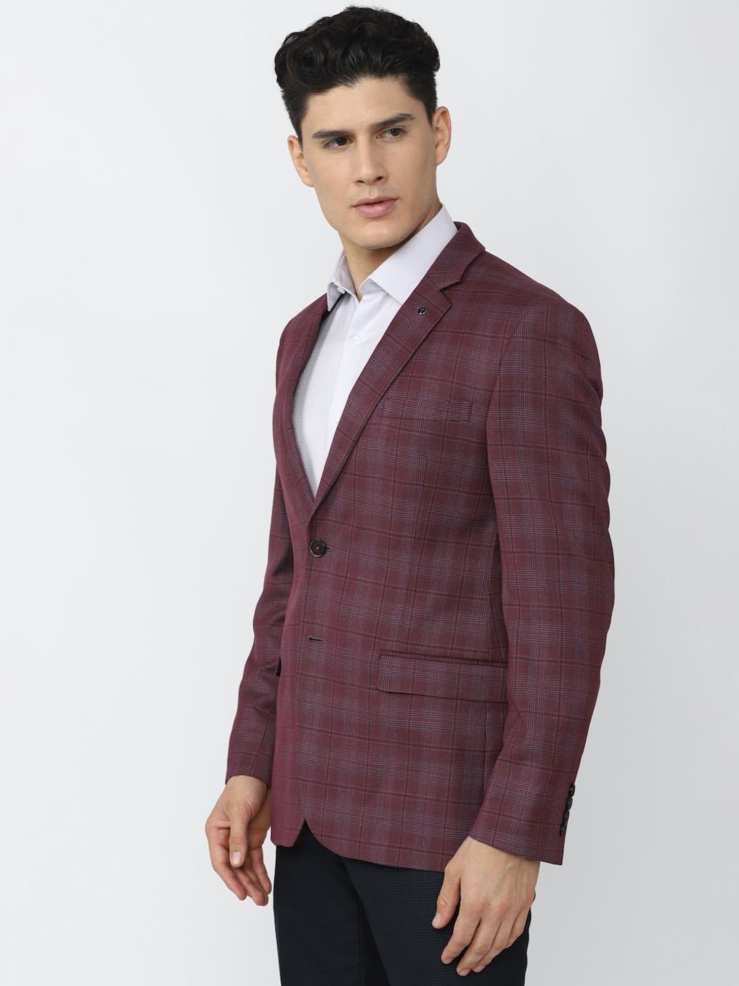 Van Heusen Maroon Slim Fit Checks Blazers