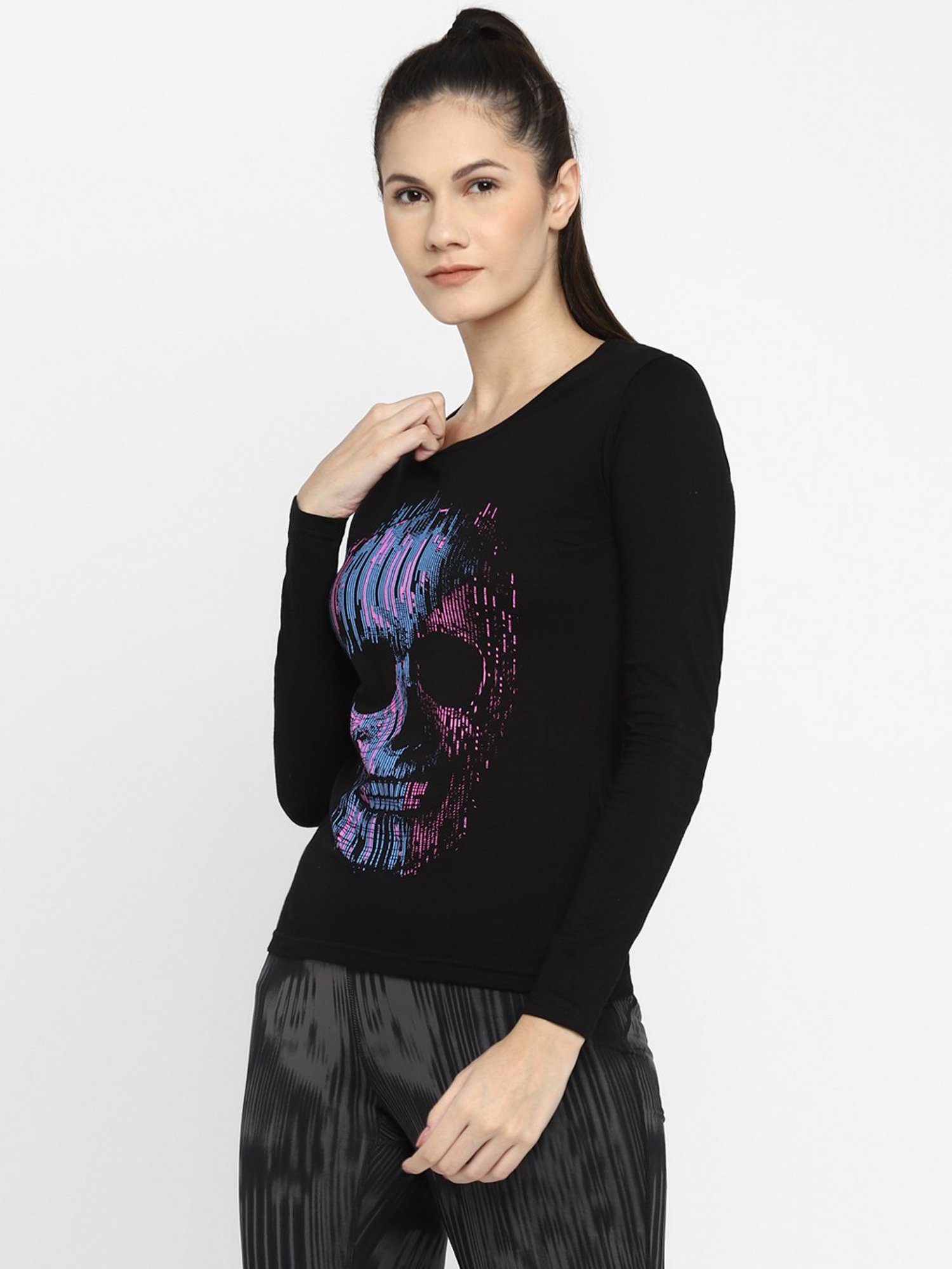 Appulse Black Printed Slim Fit Cotton T-Shirt