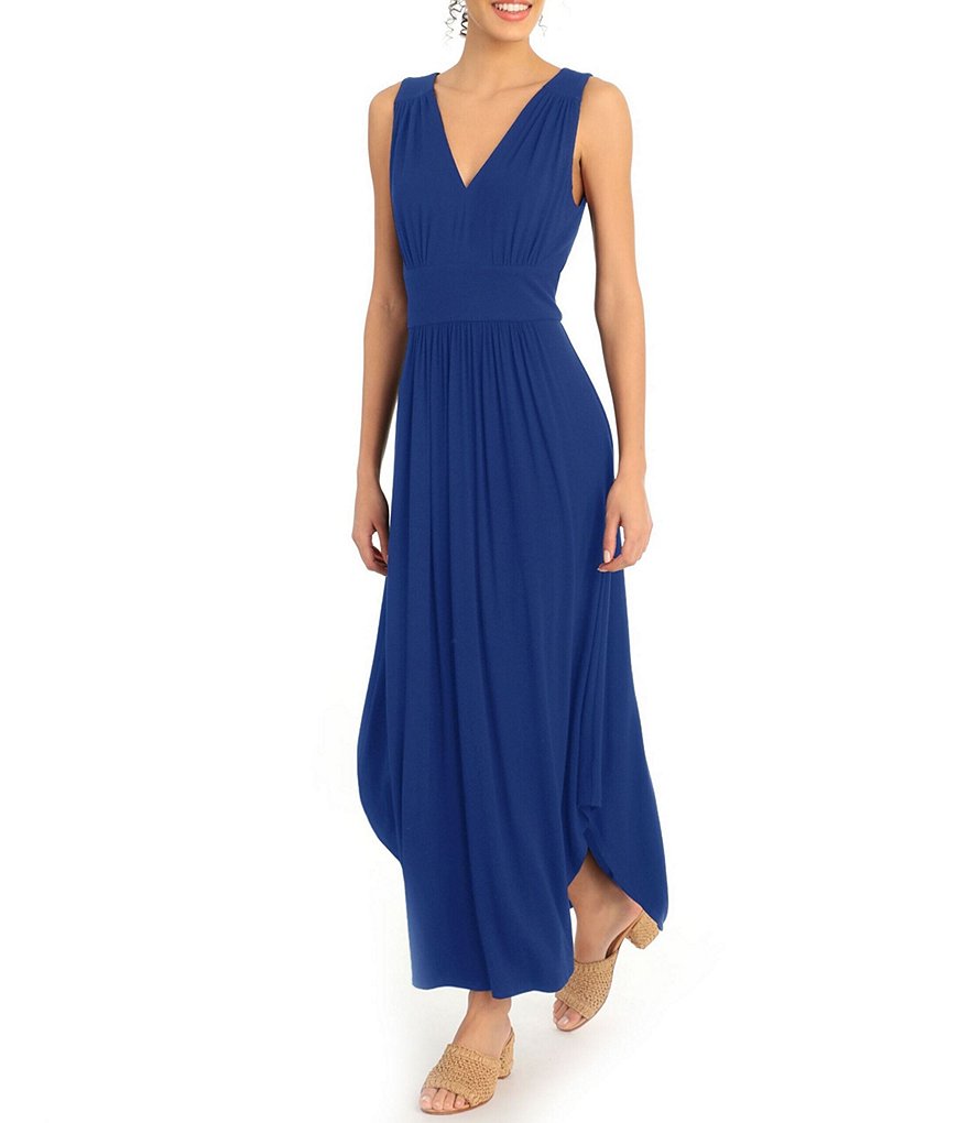 London Times V-Neck Jersey Maxi Dress