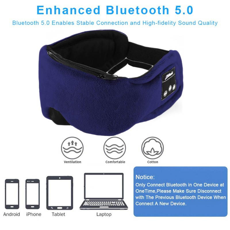 Bobora Sleep Headphones Bluetooth 5.0 Eye Mask For Men Women Noise Cancelling Sleeping Mask With Adjustable Strap Blue